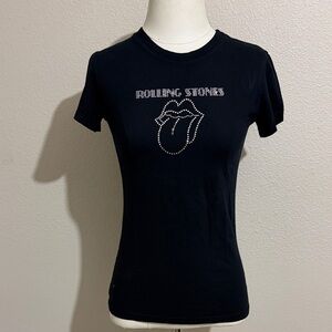 The Rolling Stones Vintage Embellishing Rhinestone Iconic Logo Tee 100% Cotton